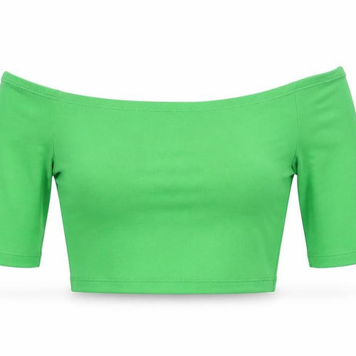 Zara Womens Green Polyester Cropped T-Shirt Size S Off the Shoulder