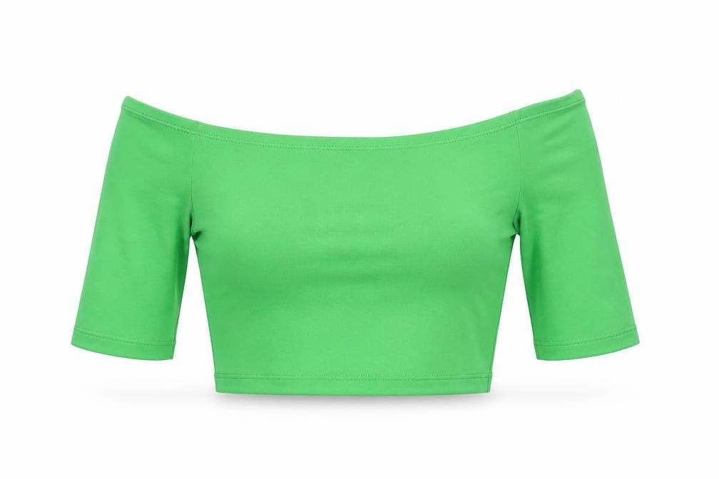 Zara Womens Green Polyester Cropped T-Shirt Size S Off the Shoulder