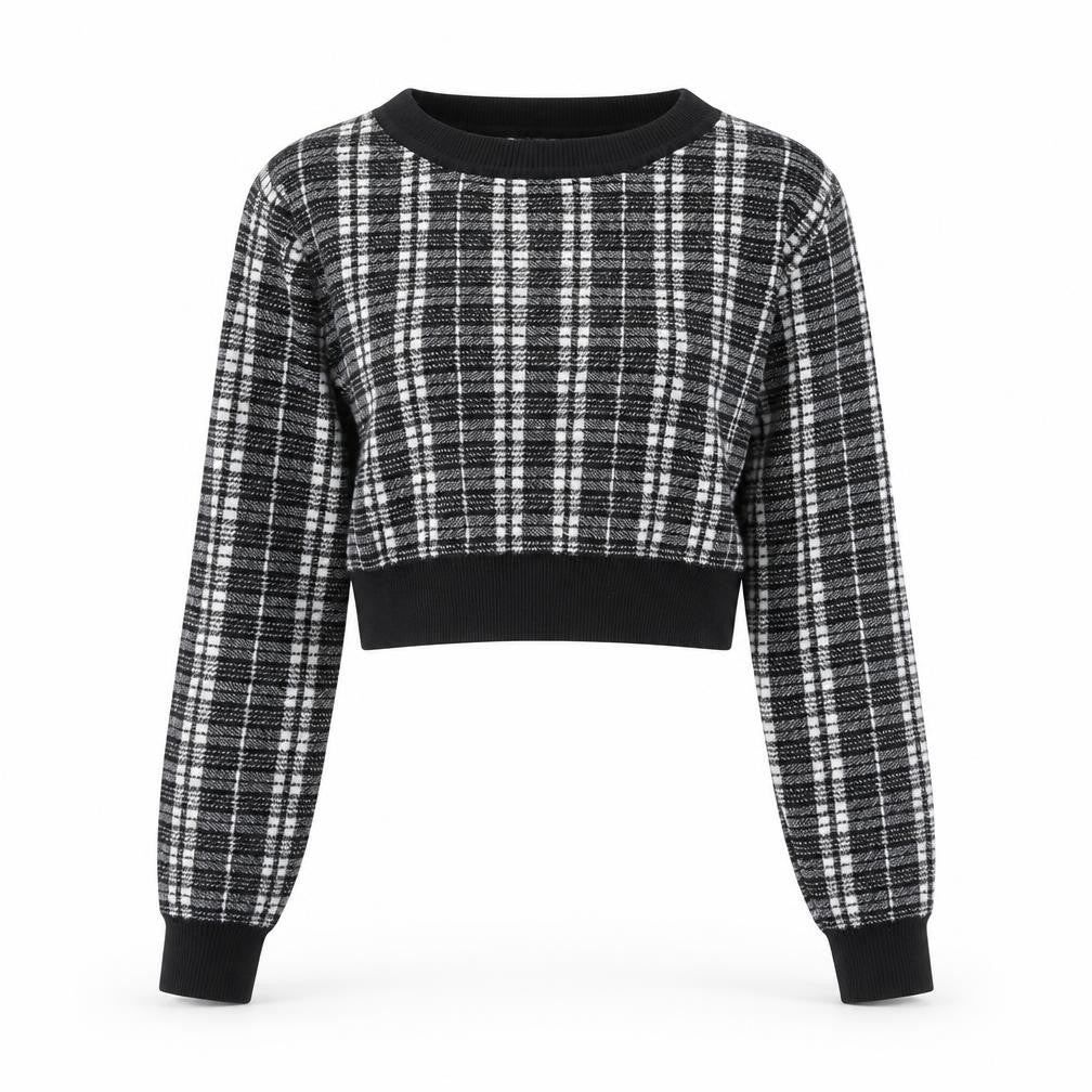 Primark Womens Black Crew Neck Plaid Acrylic Pullover Jumper Size XS - Size 6-8