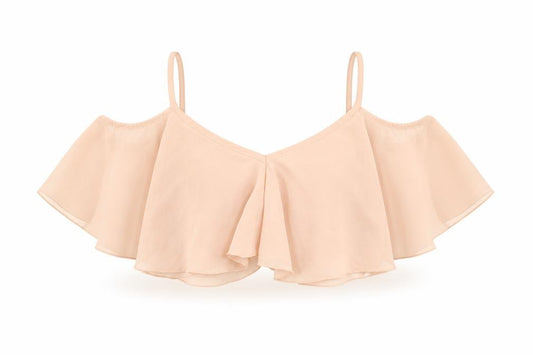 Front view of Boohoo women’s pink polyester cropped tank, size UK 8, v-neck - cold shoulder