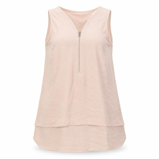 Front view of Atmosphere women’s pink polyester basic tank, size UK 8, v-neck