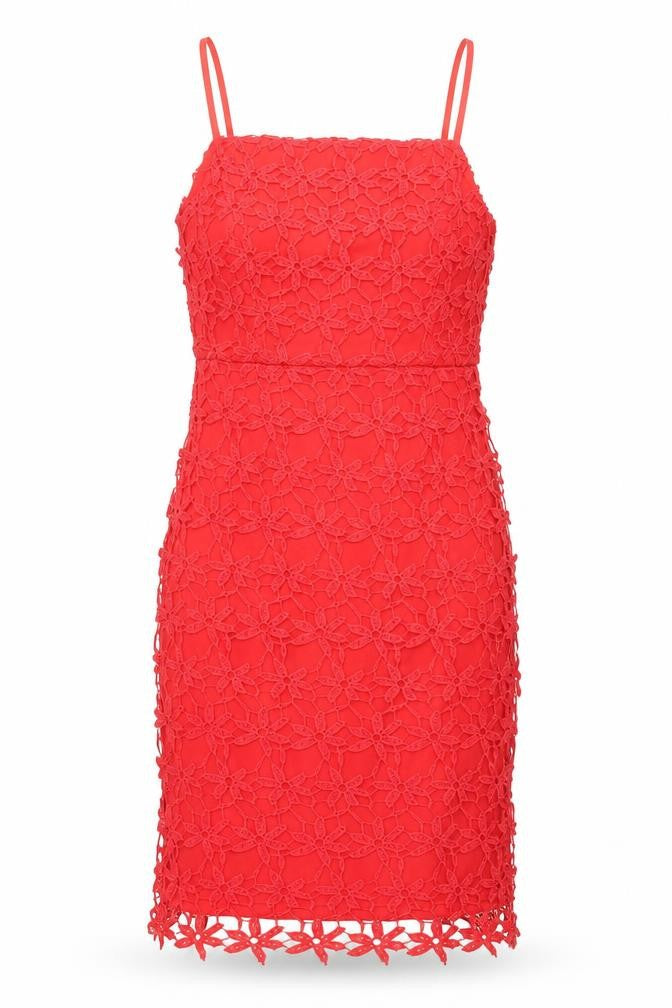Front view of Papaya women’s red polyester shift, size UK 8, square neck zip