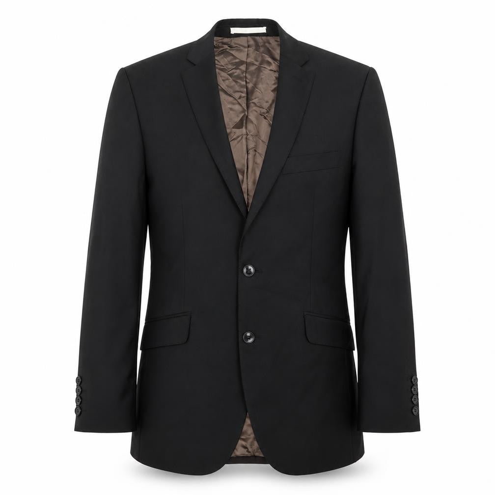Front view of Burton men’s black wool jacket blazer, size 36, - pockets on front