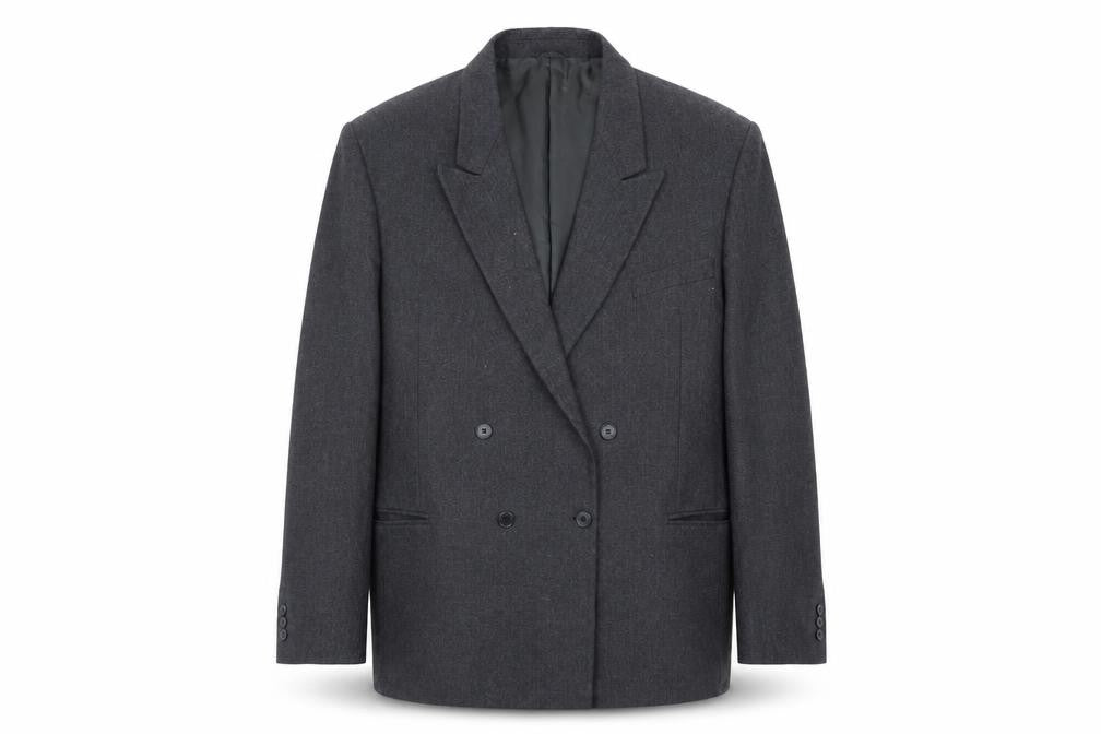 Front view of Bruce Corman men’s grey geometric polyester jacket blazer, size 44