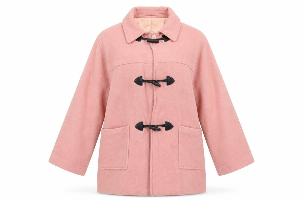 Front view of David Barry women’s pink pea coat coatigan, size UK 12, toggle