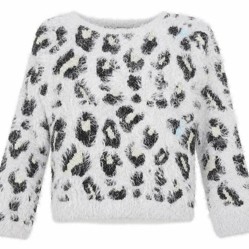 Miss Understood Girls Grey Round Neck Animal Print Acrylic Pullover Jumper Size 9 Years Pullover - Leopard Print