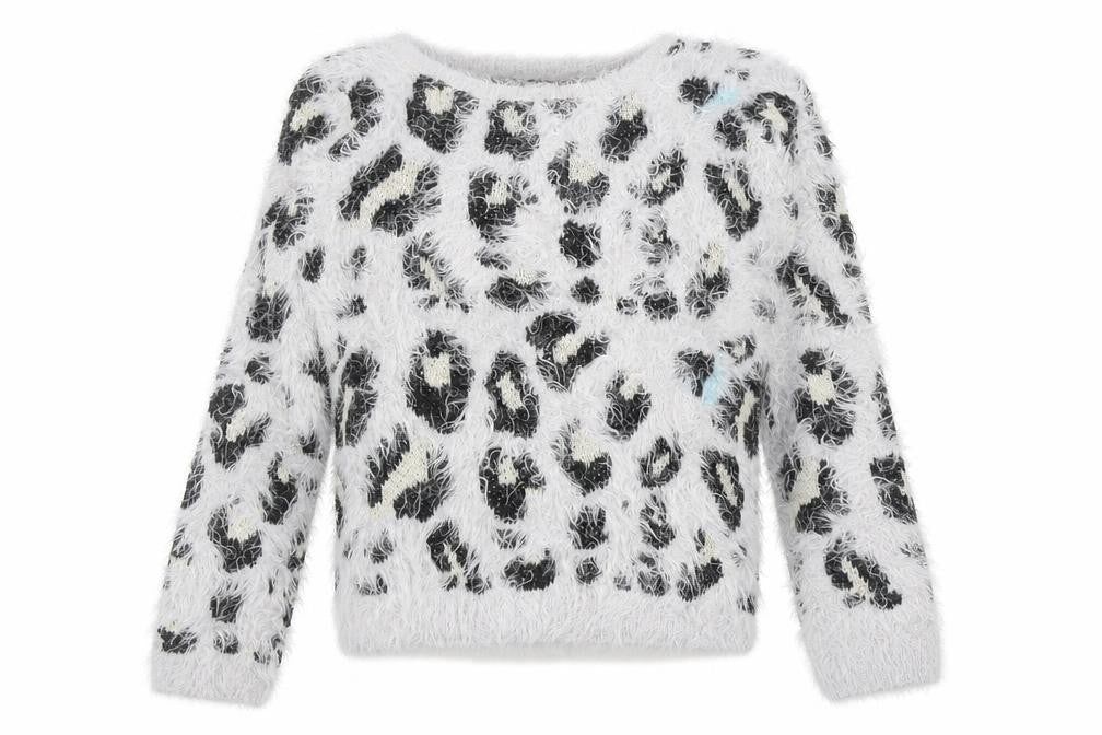 Miss Understood Girls Grey Round Neck Animal Print Acrylic Pullover Jumper Size 9 Years Pullover - Leopard Print