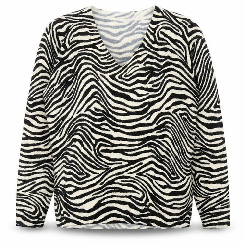 Marks and Spencer Womens Black V-Neck Animal Print Acrylic Pullover Jumper Size S - Zebra Print