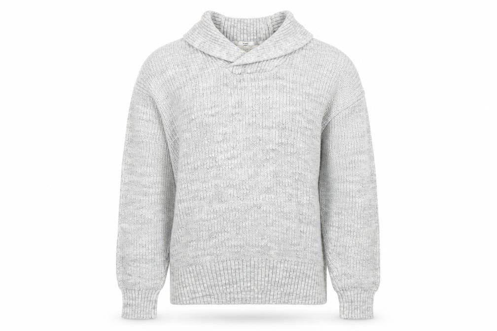 Front view of H&M men’s grey collared cotton jumper, size S