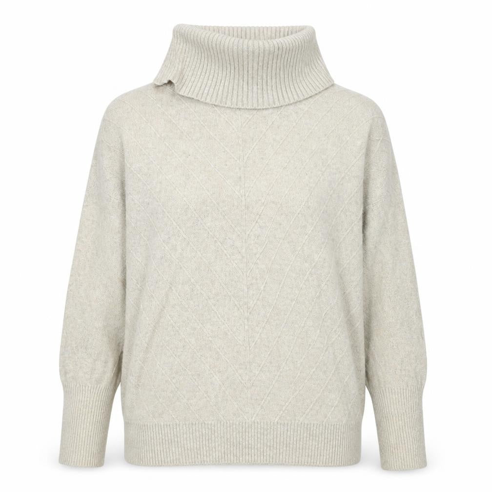 Front view of Principles women’s beige roll neck viscose jumper, size UK 12