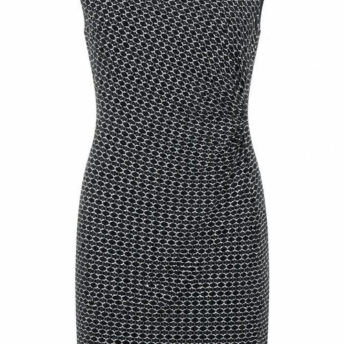 LOFT Womens Black Geometric Viscose Pencil Dress Size S Boat Neck Pullover