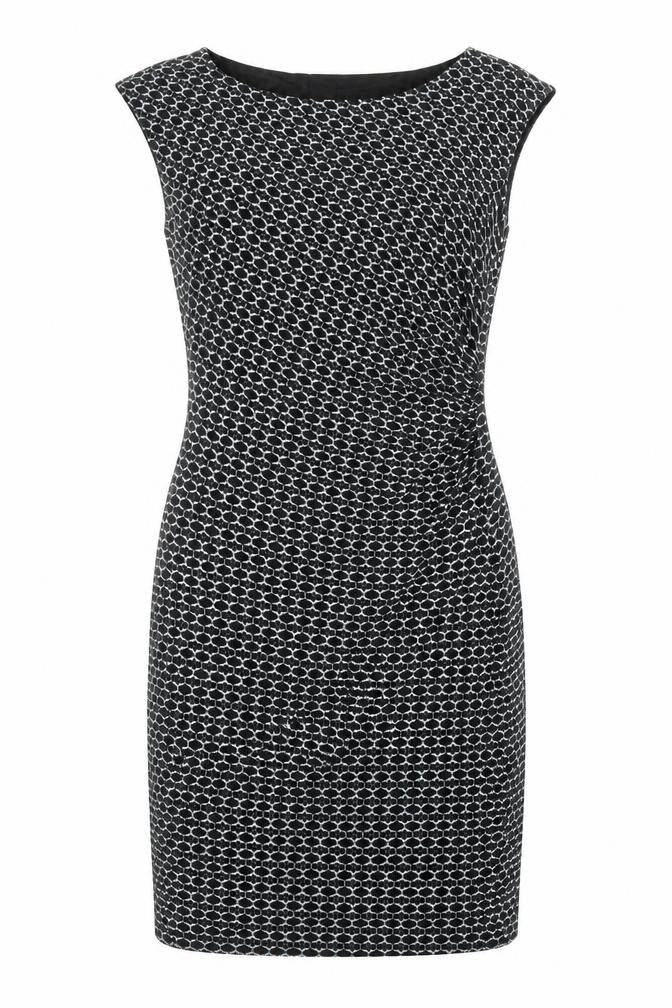 LOFT Womens Black Geometric Viscose Pencil Dress Size S Boat Neck Pullover