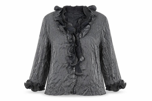 Front view of Piano women’s grey polyester basic blouse, size XL, scoop neck