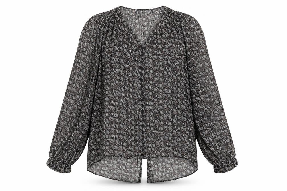 Front view of Zara women’s multicoloured geometric polyester basic blouse, size S, round neck