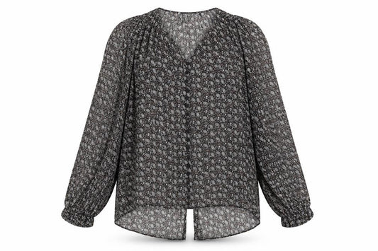 Front view of Zara women’s multicoloured geometric polyester basic blouse, size S, round neck