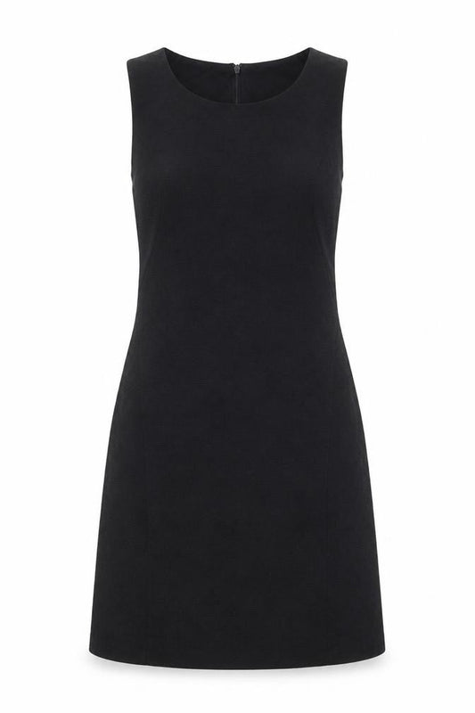 Front view of Forcast women’s black polyester a-line, size UK 6, round neck zip