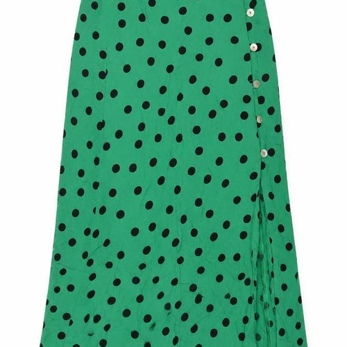 Miss Selfridge Womens Green Polka Dot Viscose A-Line Skirt Size 6 Button