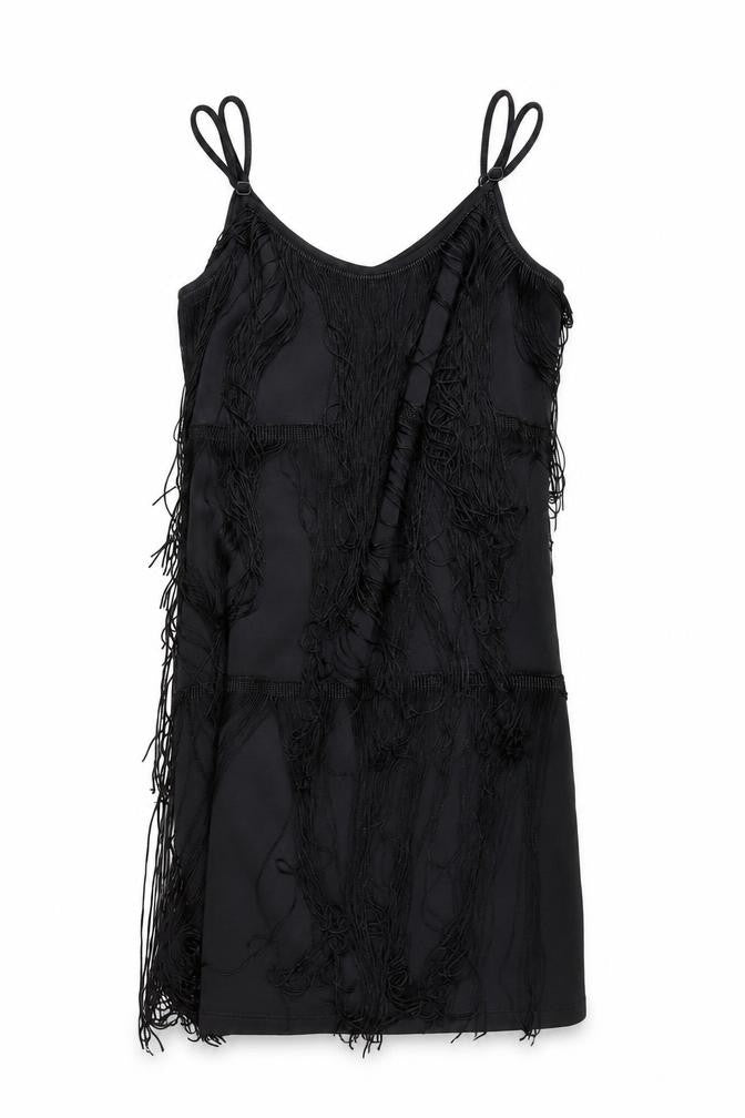 Front view of Selections women’s black polyester mini, size UK 12, crew neck pullover