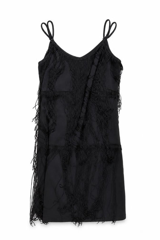 Front view of Selections women’s black polyester mini, size UK 12, crew neck pullover