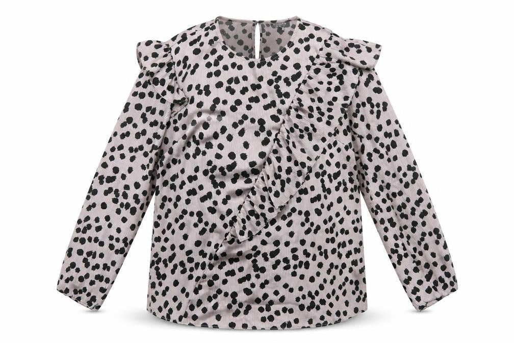 Front view of Topshop women’s purple geometric polyester basic blouse, size UK 12, round neck