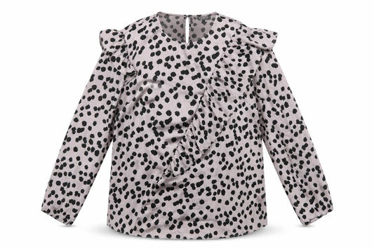 Front view of Topshop women’s purple geometric polyester basic blouse, size UK 12, round neck