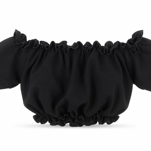 New Look Womens Black Polyester Cropped T-Shirt Size 6 Off the Shoulder