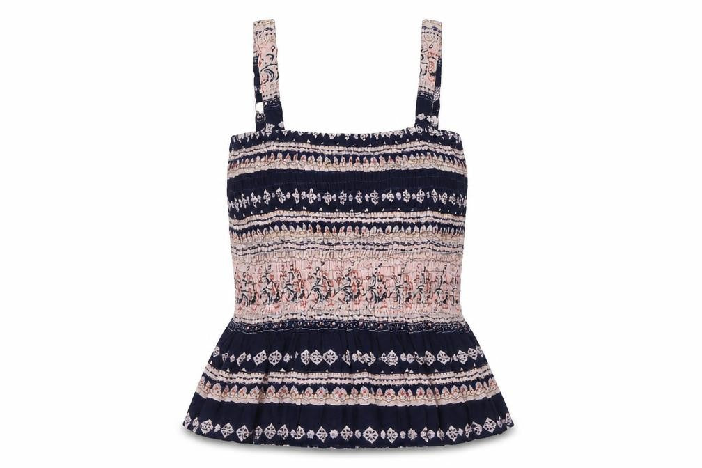 Front view of Pistachio women’s multicoloured geometric polyester cropped tank, size M, square neck