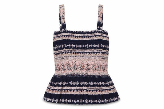 Front view of Pistachio women’s multicoloured geometric polyester cropped tank, size M, square neck