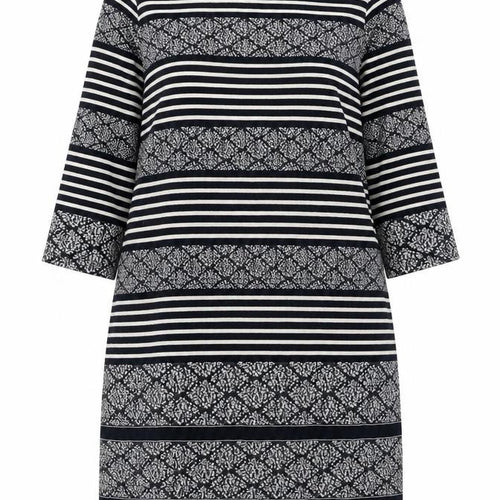 Marks and Spencer Womens Blue Striped Cotton Shift Size 16 Round Neck Zip
