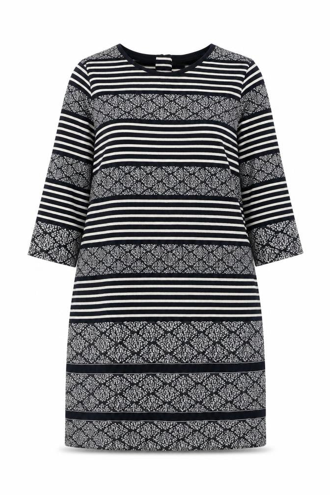 Marks and Spencer Womens Blue Striped Cotton Shift Size 16 Round Neck Zip