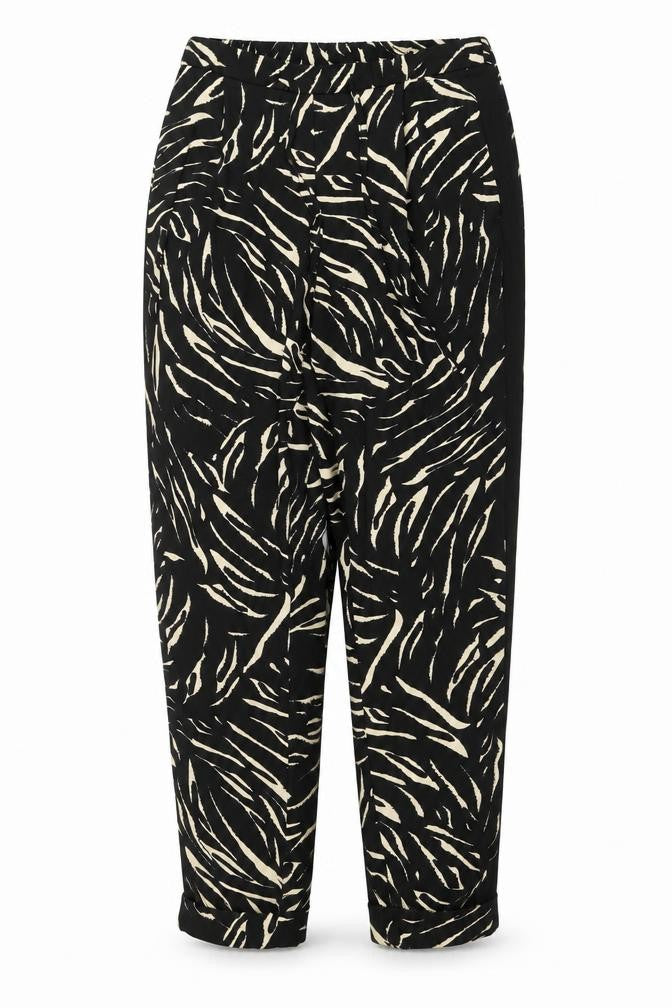 Marks and Spencer Womens Black Animal Print Polyester Trousers Size 10 L30 in Regular Drawstring - Zebra Print