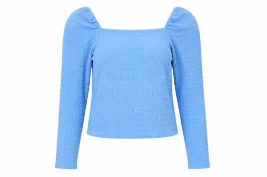 Front view of H&M women’s blue polyester basic blouse, size S, square neck
