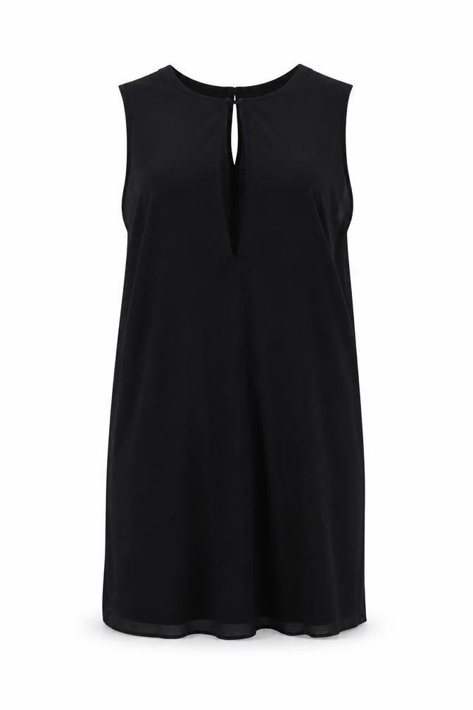 Front view of Taillissime women’s black polyester tank dress, size UK 16, mock neck pullover