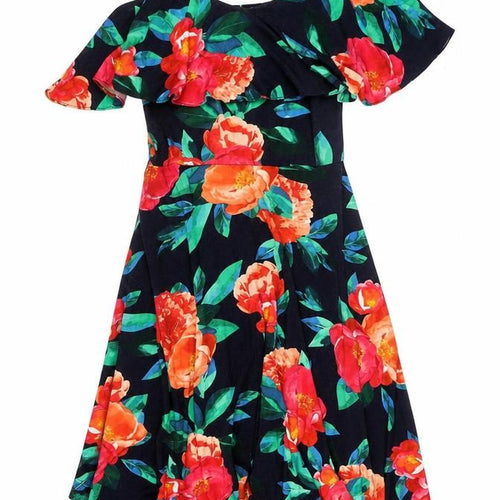 Roman Womens Multicoloured Floral Viscose A-Line Size 10 Sweetheart Pullover - Cold Shoulder