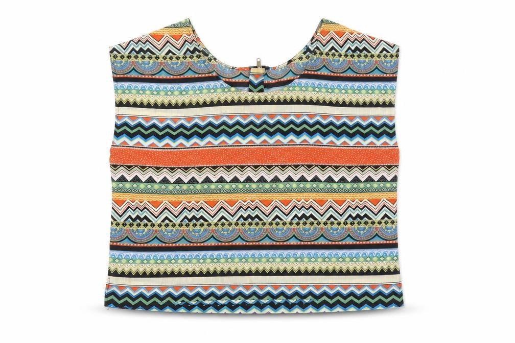 Front view of Miso women’s multicoloured geometric polyester basic blouse, size UK 14, scoop neck