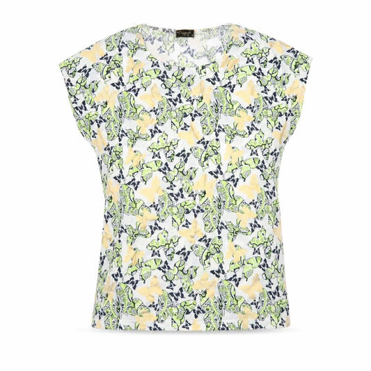 Front view of Originals women’s multicoloured geometric polyester basic t-shirt, size S, round neck - butterfly pattern