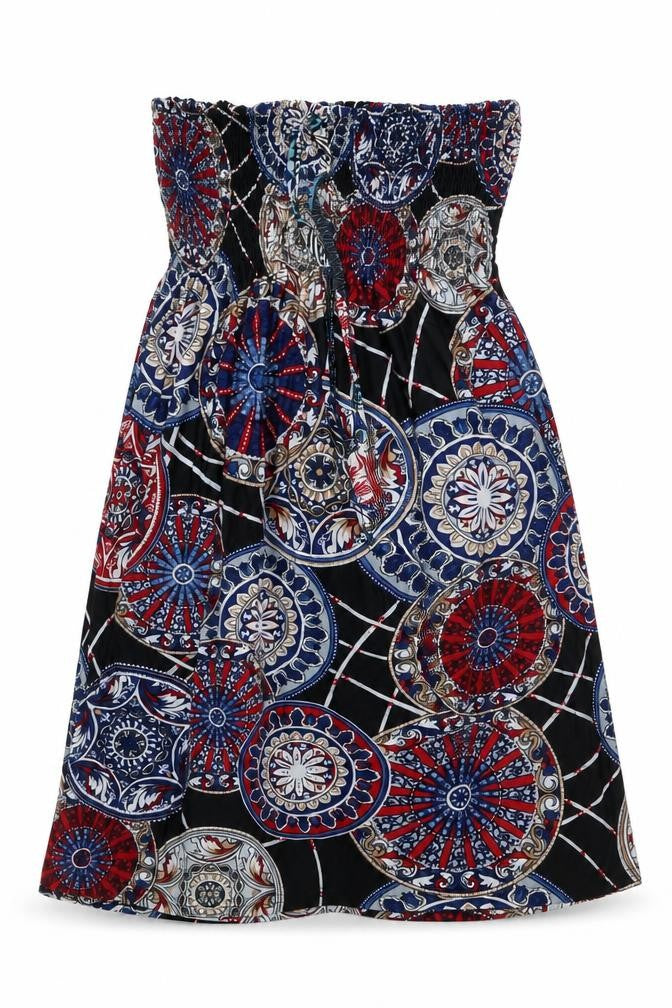 Front view of Dabutong women’s multicoloured geometric polyester a-line, size L, off the shoulder pullover