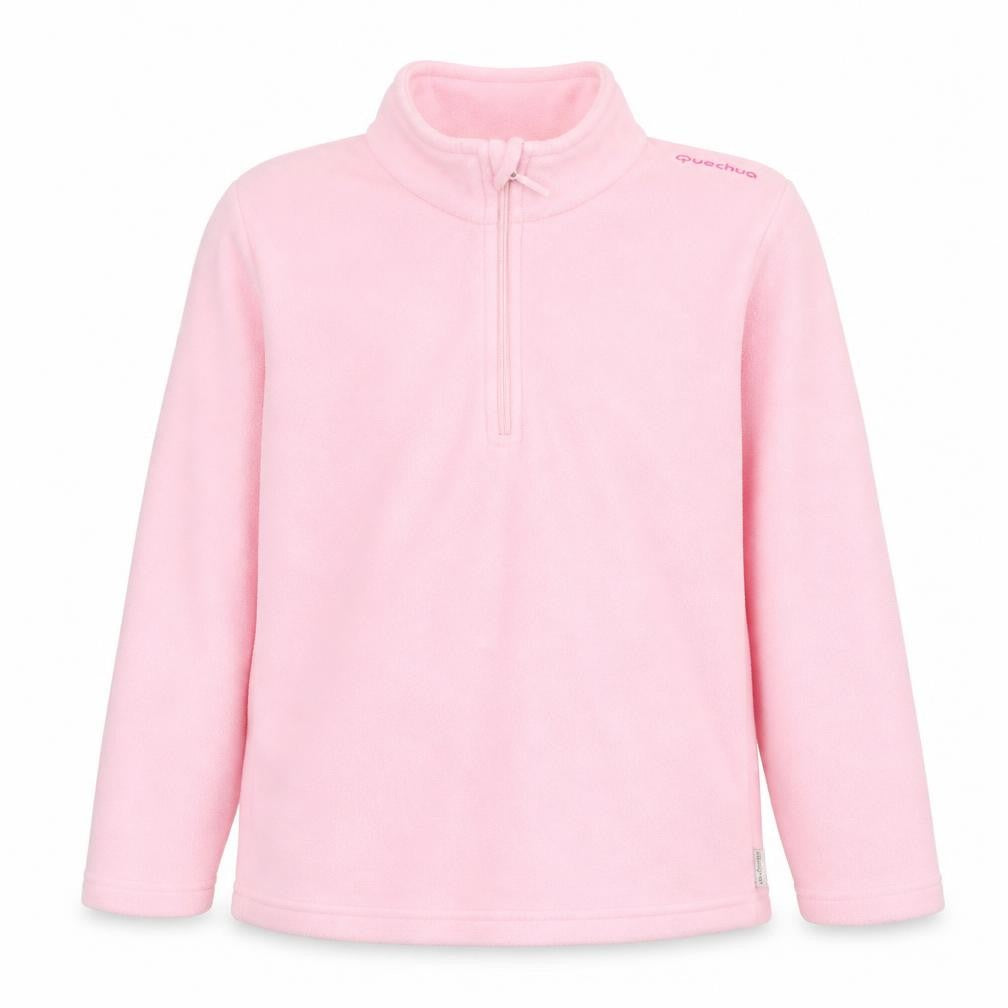 Front view of Decathlon girls’ pink polyester full zip sweatshirt, size 10, years pullover