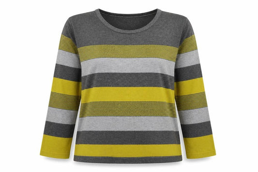 Front view of Chianri women’s multicoloured scoop neck striped viscose jumper, size L
