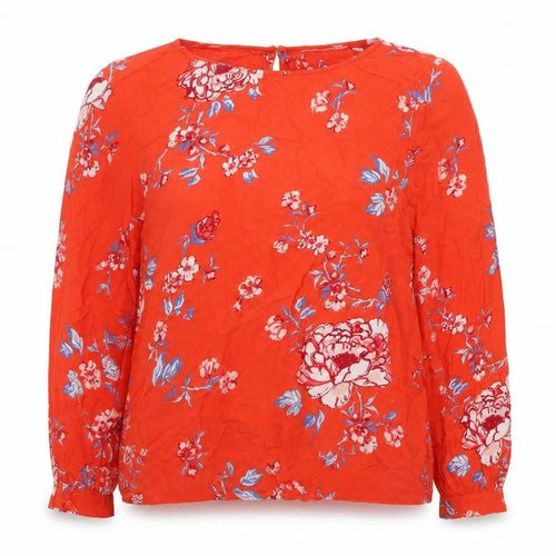 Preworn Womens Orange Floral Viscose Basic T-Shirt Size M Round Neck