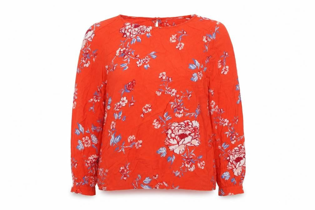 Preworn Womens Orange Floral Viscose Basic T-Shirt Size M Round Neck