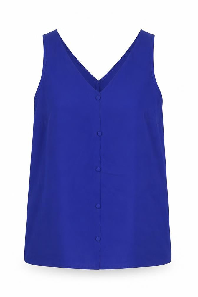 Front view of Papaya women’s blue polyester basic blouse, size UK 8, v-neck