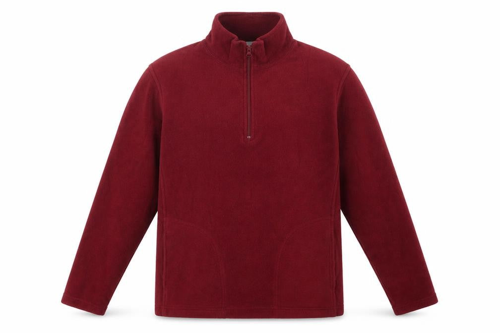 Front view of Preworn men’s red polyester pullover sweatshirt, size S