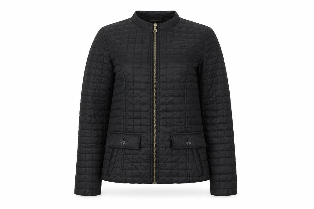Front view of Incorporatewear women’s black biker coat, size XS, zip