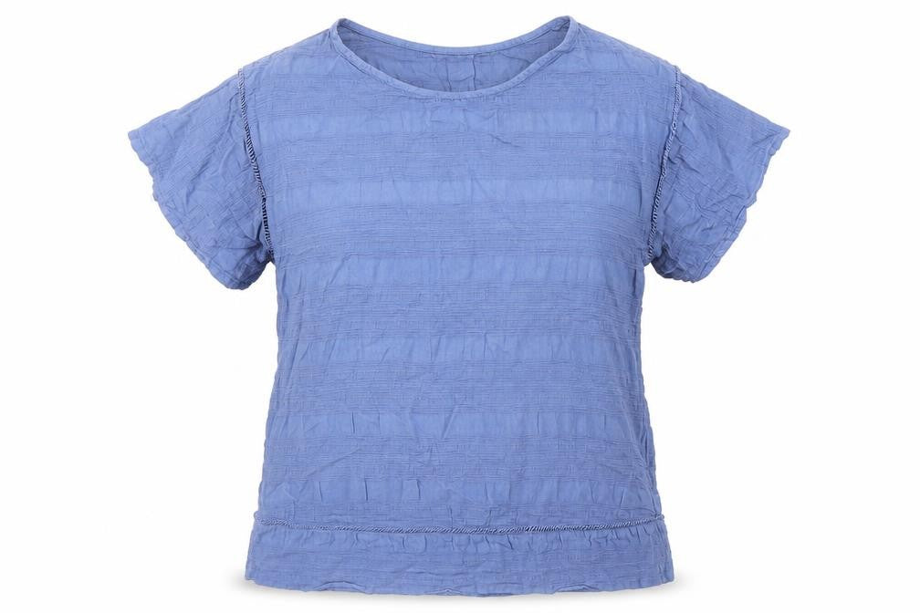 Front view of Grand women’s blue cotton basic t-shirt, size L, boat neck