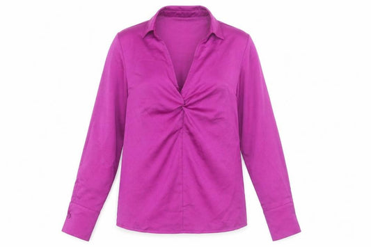 Front view of SHEIN women’s purple polyester basic blouse, size S, collared