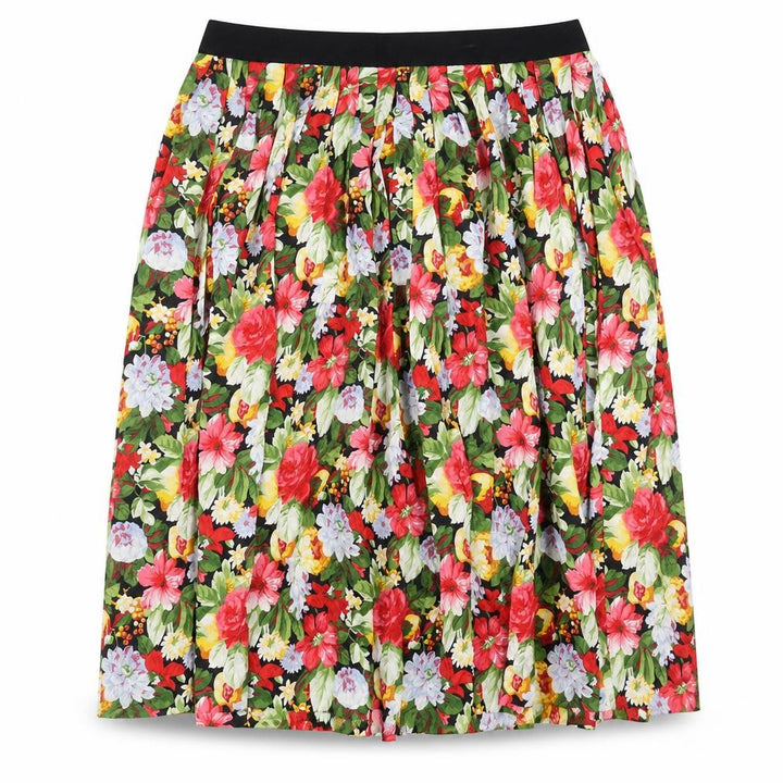 Front view of Chiemsee women’s multicoloured floral polyester a-line skirt, size UK 36, in regular button