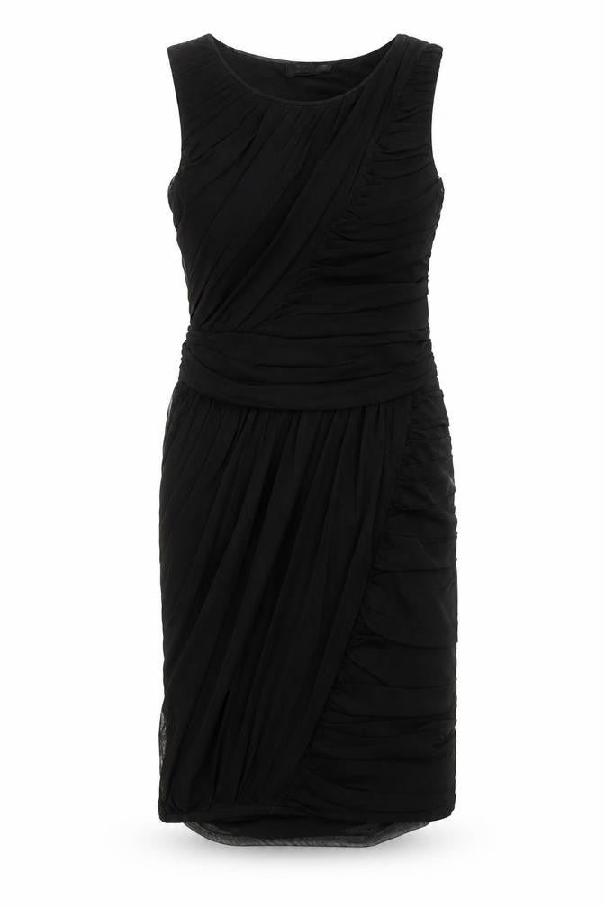 Front view of Savida women’s black polyester a-line, size UK 12, crew neck zip