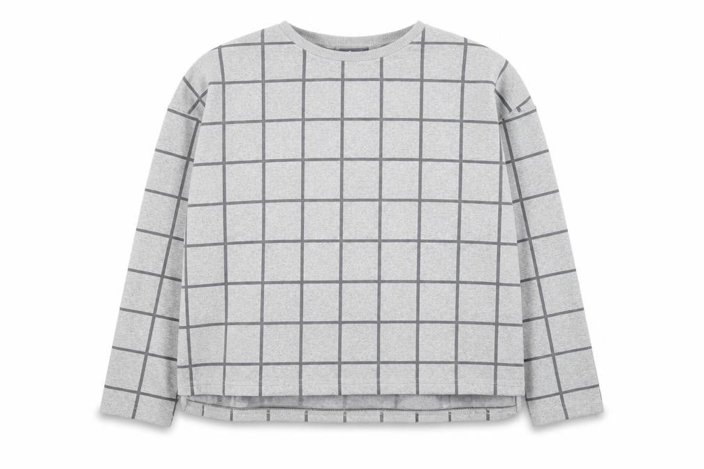 Front view of Primark women’s grey check polyester pullover sweatshirt, size S, pullover -, size UK 10-12