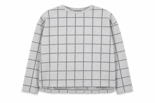 Front view of Primark women’s grey check polyester pullover sweatshirt, size S, pullover -, size UK 10-12